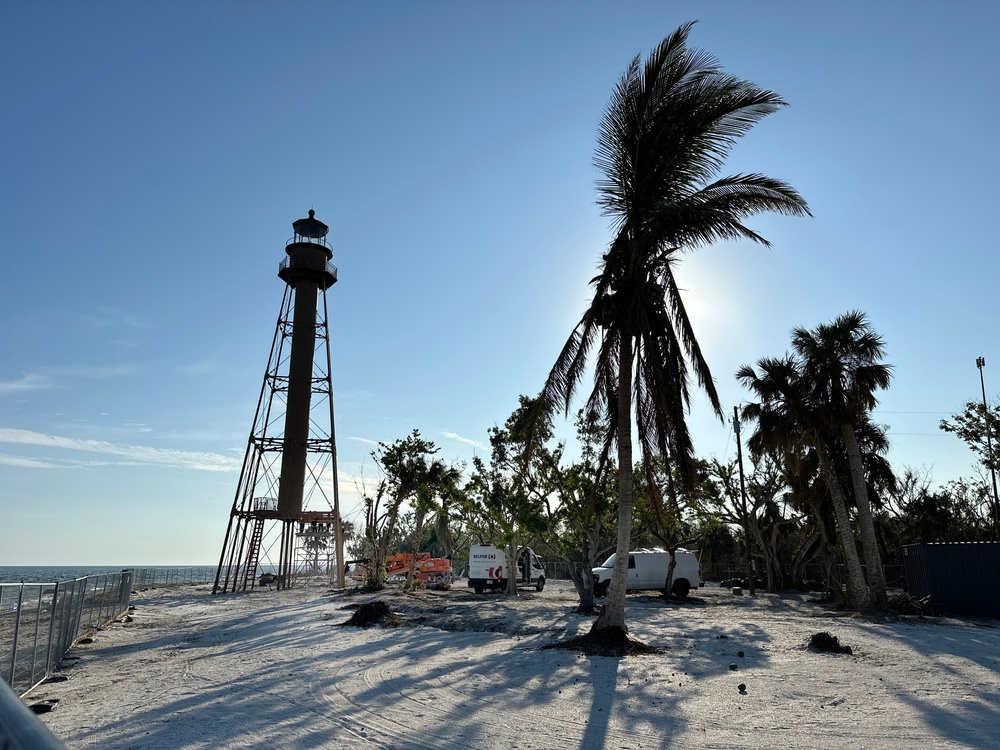 Crews Work to Repair the Sanibel Lighthouse Damaged by Hurricane Ian