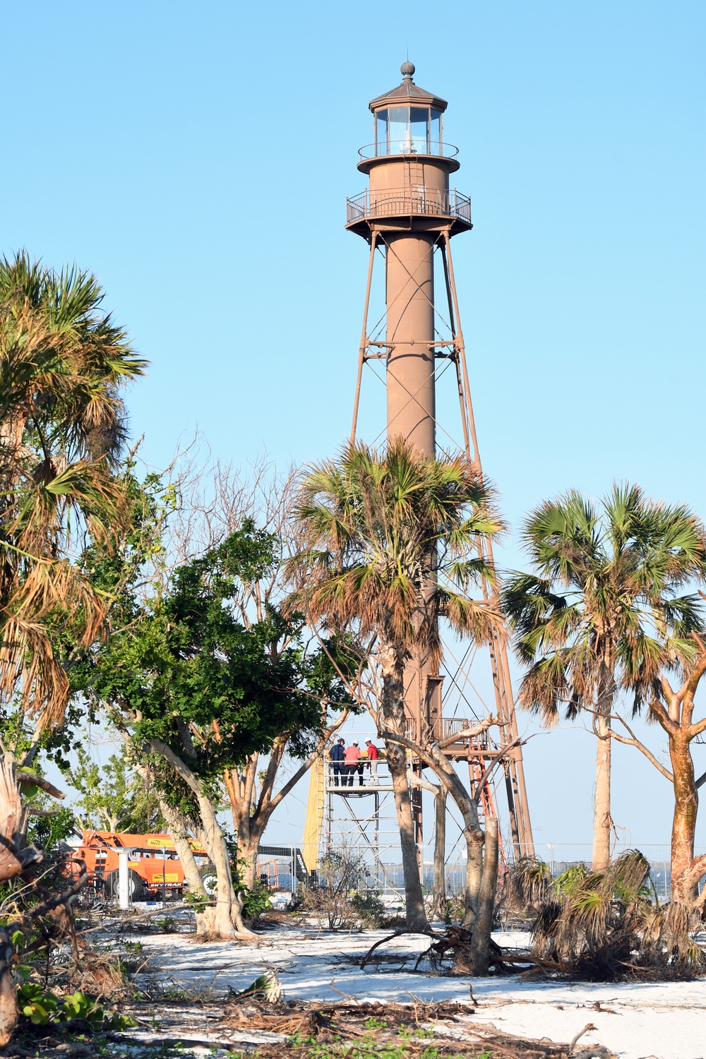 Crews Work to Repair the Sanibel Lighthouse Damaged by Hurricane Ian