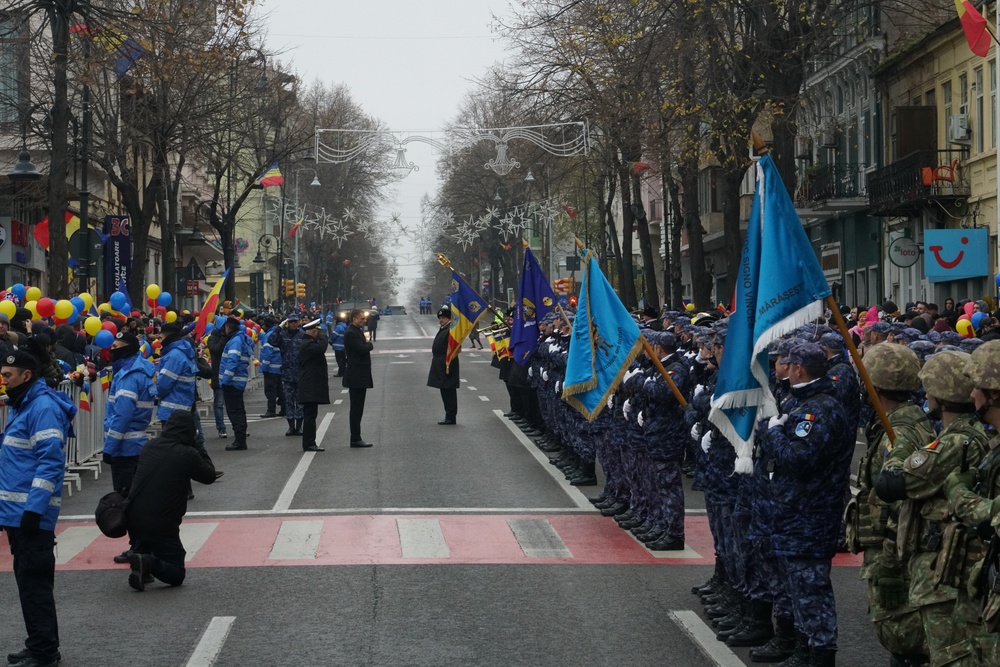 Screaming Eagles participate in the Romanian National Day parade.