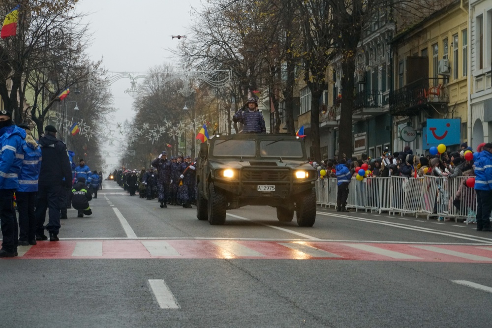 Screaming Eagles participate in the Romanian National Day parade.