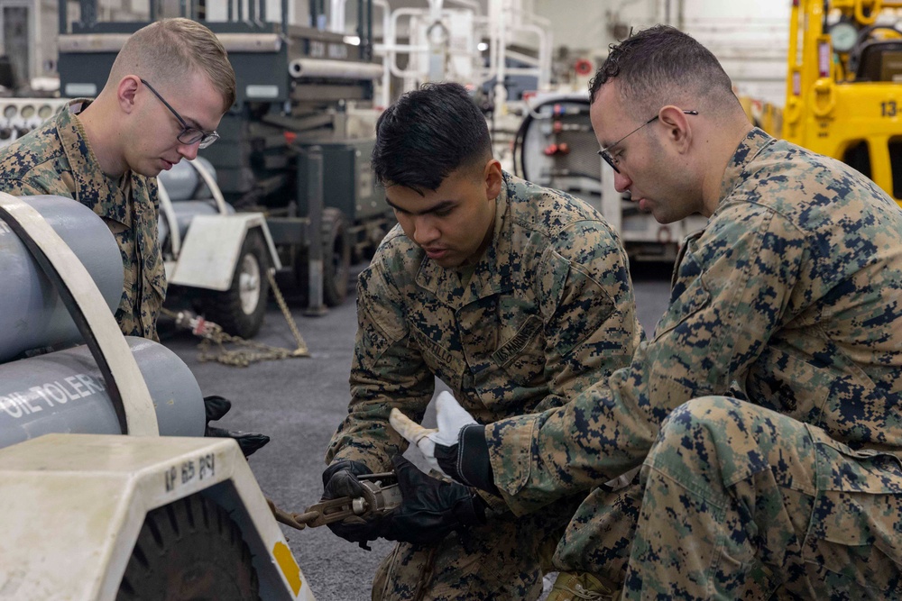 Marines receive training in the hangar bay