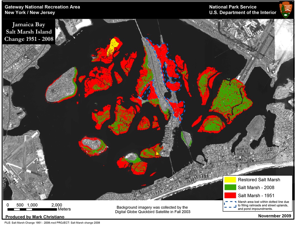 Marsh loss over the years in Jamaica Bay, NY