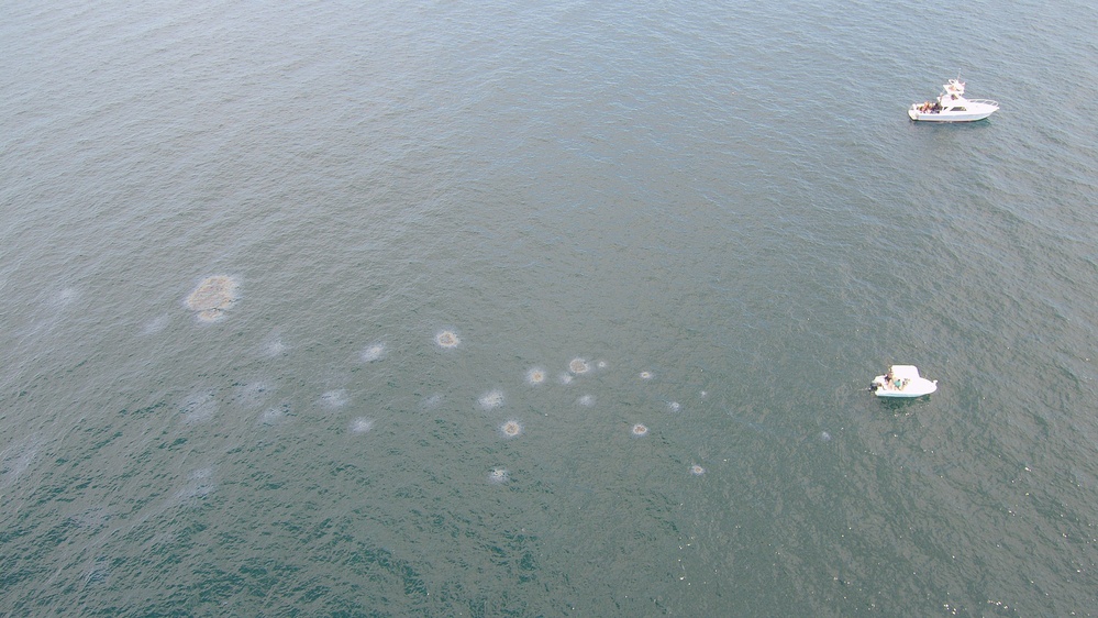 Coast Guard, Florida Department of Environmental Protection monitor periodic oil discharge from Liberty Ship Thomas Heyward