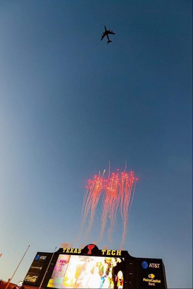 Okies flyover Texas Tech game in honor of Veteran's Day