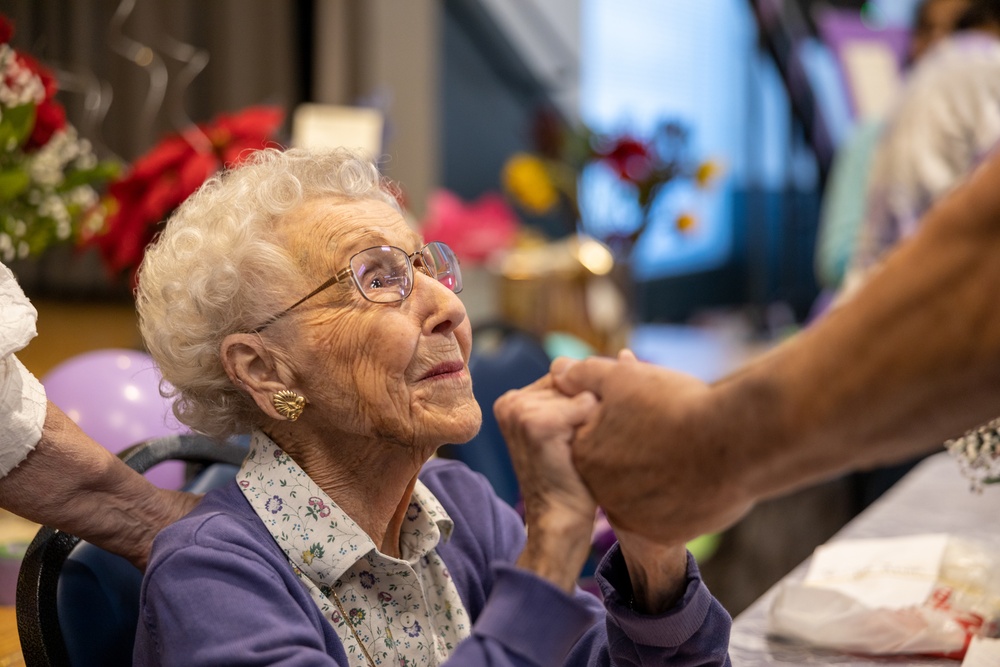 World War II veteran Marine Cpl. Dorothee Irwin celebrates 100th birthday