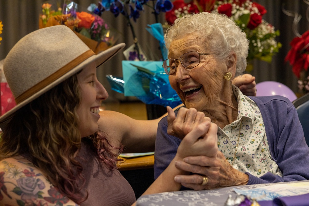 World War II veteran Marine Cpl. Dorothee Irwin celebrates 100th birthday