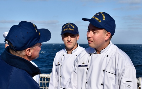 USCGC Hamilton crew members hold advancement ceremony at sea