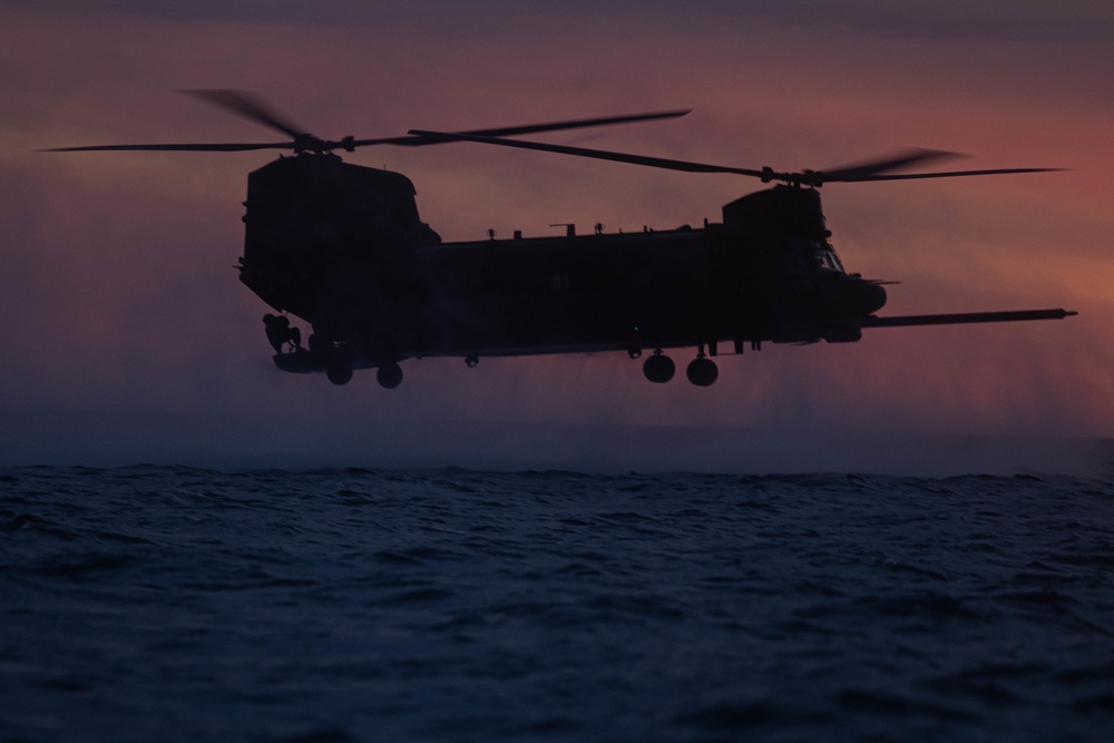 Recon Marines conduct helocast training during Steel Knight 23