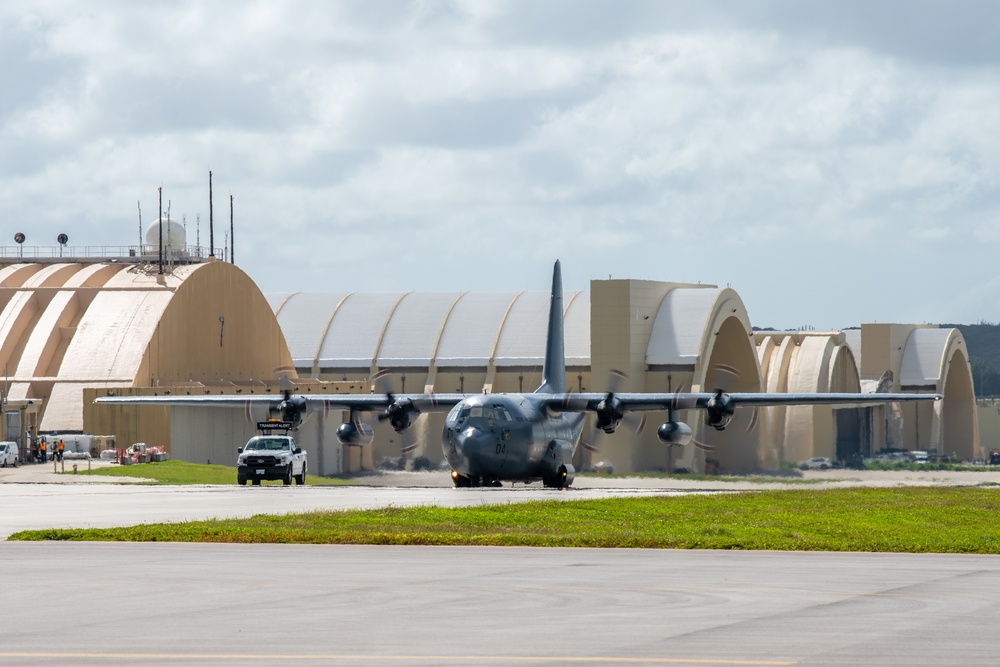 A Royal New Zealand Air Force C-130H Hercules arrives at Andersen AFB