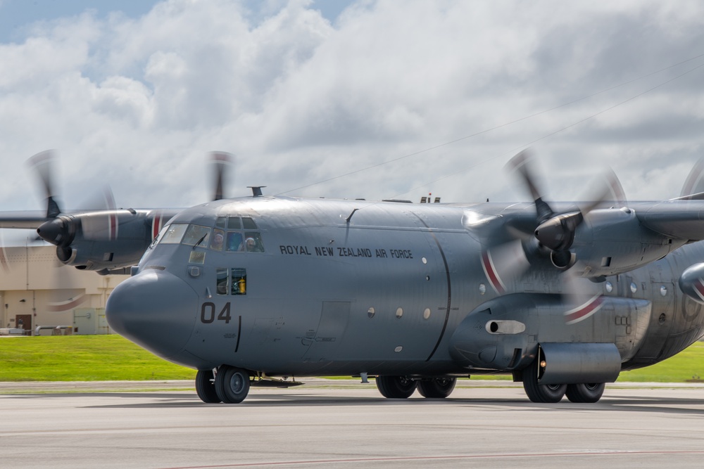 A Royal New Zealand Air Force C-130H Hercules arrives at Andersen AFB