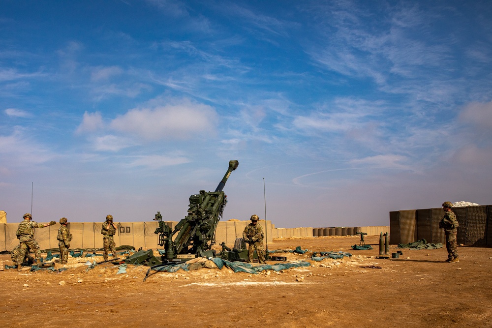 Charlie Battery, 1st Battalion, 134th Field Artillery Regiment, 37th Infantry Brigade Combat Team, Ohio Army National Guard conduct an operational rehearsal exercise of the M777 Howitzer