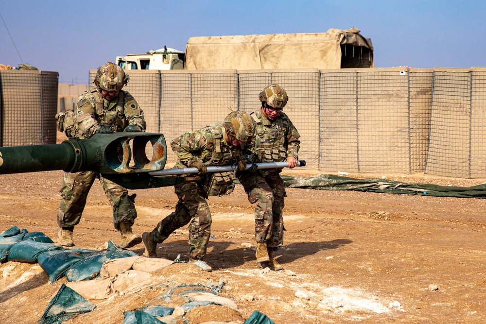 Charlie Battery, 1st Battalion, 134th Field Artillery Regiment, 37th Infantry Brigade Combat Team, Ohio Army National Guard conduct an operational rehearsal exercise of the M777 Howitzer