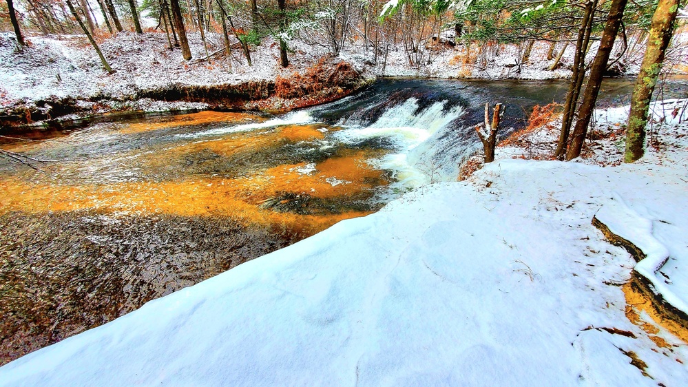 Snowy day at Fort McCoy's Trout Falls in Pine View Recreation Area