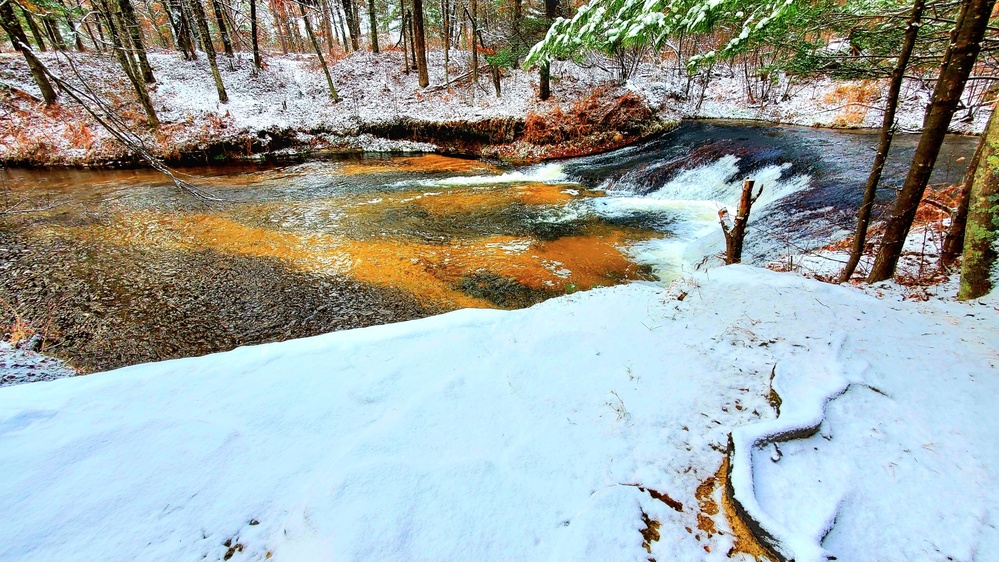 Snowy day at Fort McCoy's Trout Falls in Pine View Recreation Area