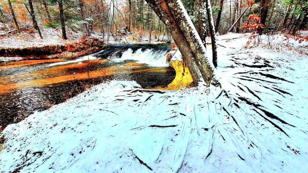 Snowy day at Fort McCoy's Trout Falls in Pine View Recreation Area