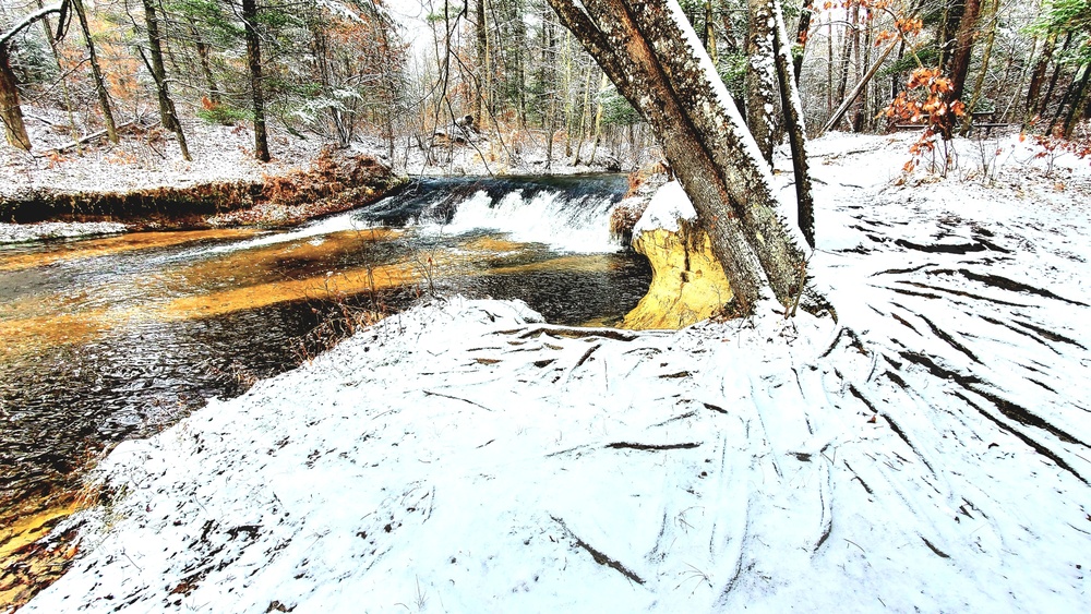 Snowy day at Fort McCoy's Trout Falls in Pine View Recreation Area