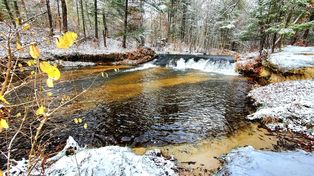 Snowy day at Fort McCoy's Trout Falls in Pine View Recreation Area