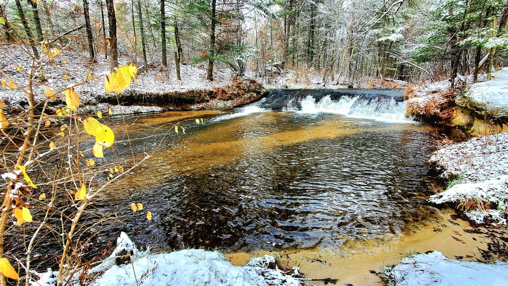 Snowy day at Fort McCoy's Trout Falls in Pine View Recreation Area