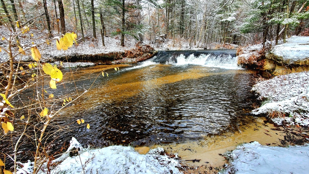 Snowy day at Fort McCoy's Trout Falls in Pine View Recreation Area