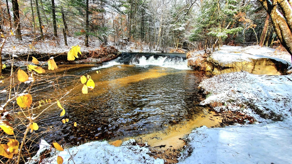 Snowy day at Fort McCoy's Trout Falls in Pine View Recreation Area