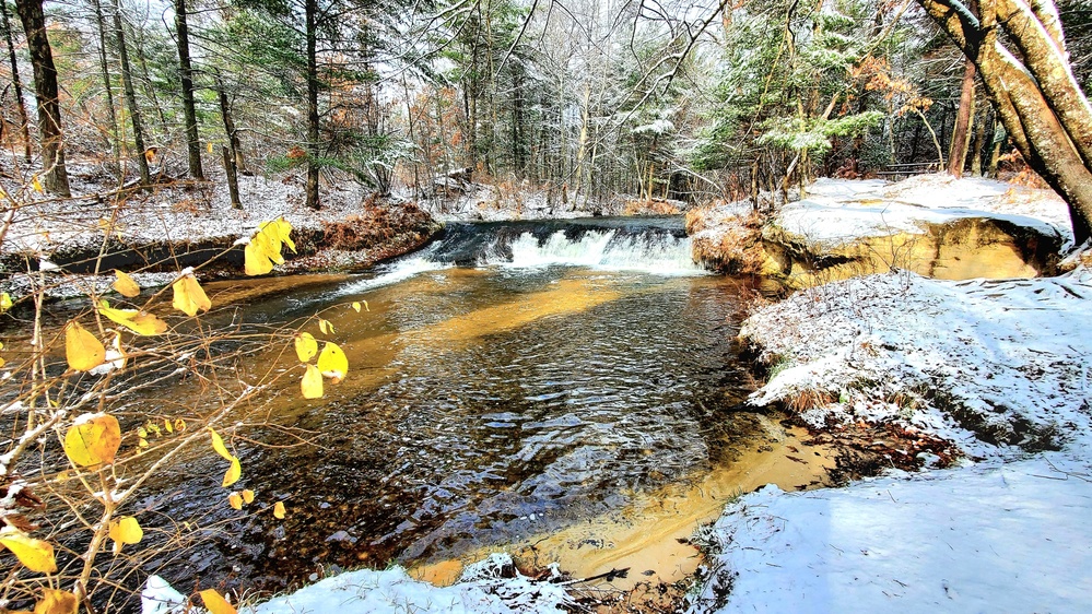 Snowy day at Fort McCoy's Trout Falls in Pine View Recreation Area