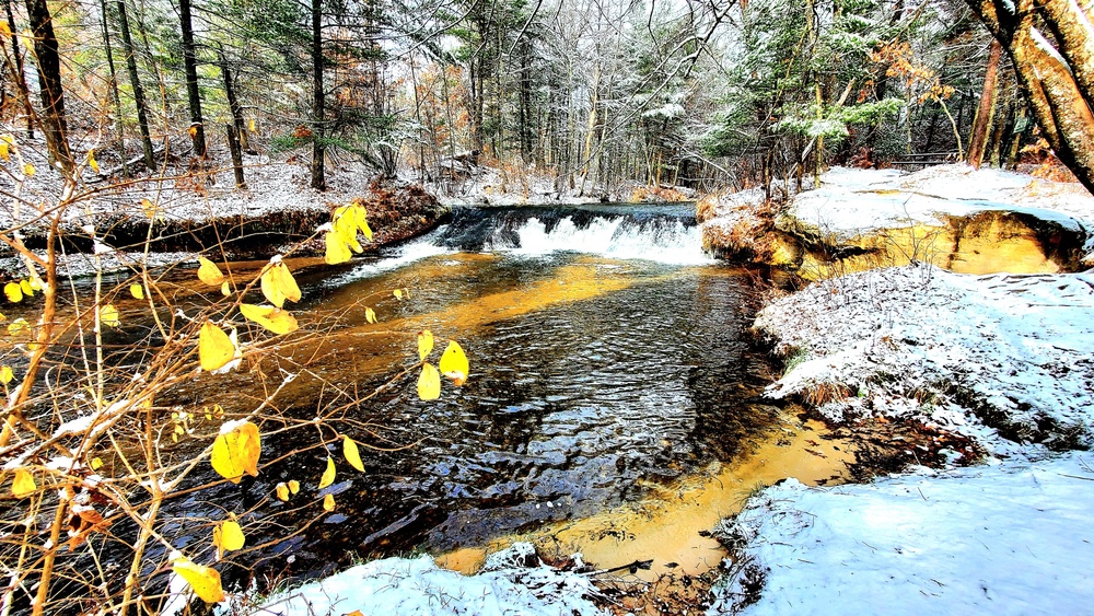 Snowy day at Fort McCoy's Trout Falls in Pine View Recreation Area