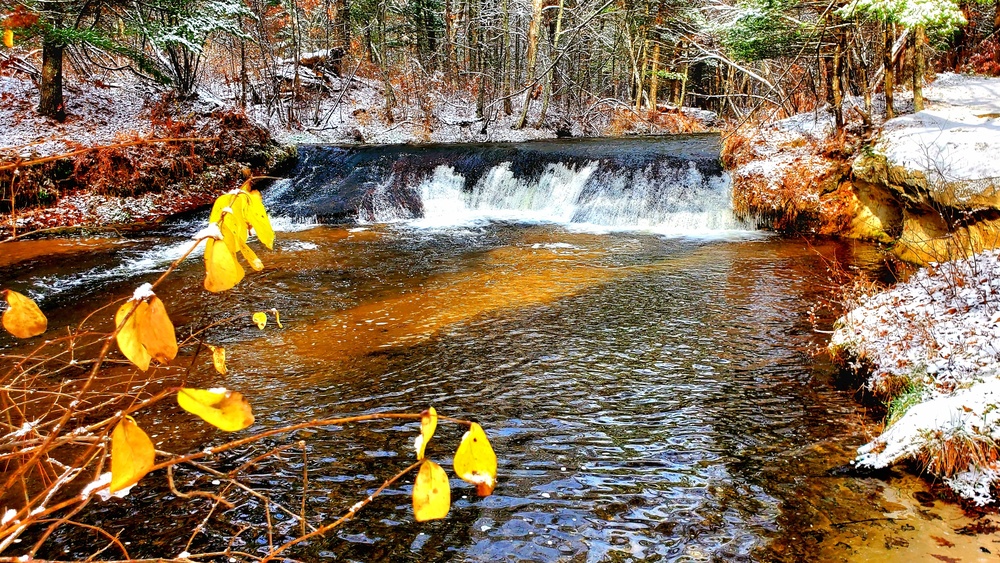 Snowy day at Fort McCoy's Trout Falls in Pine View Recreation Area