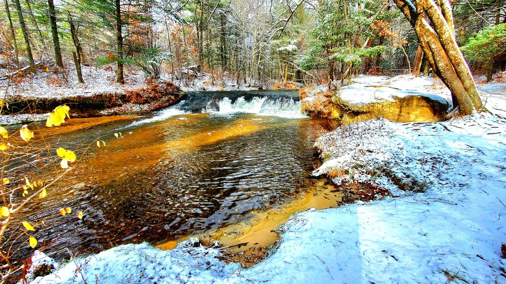 Snowy day at Fort McCoy's Trout Falls in Pine View Recreation Area