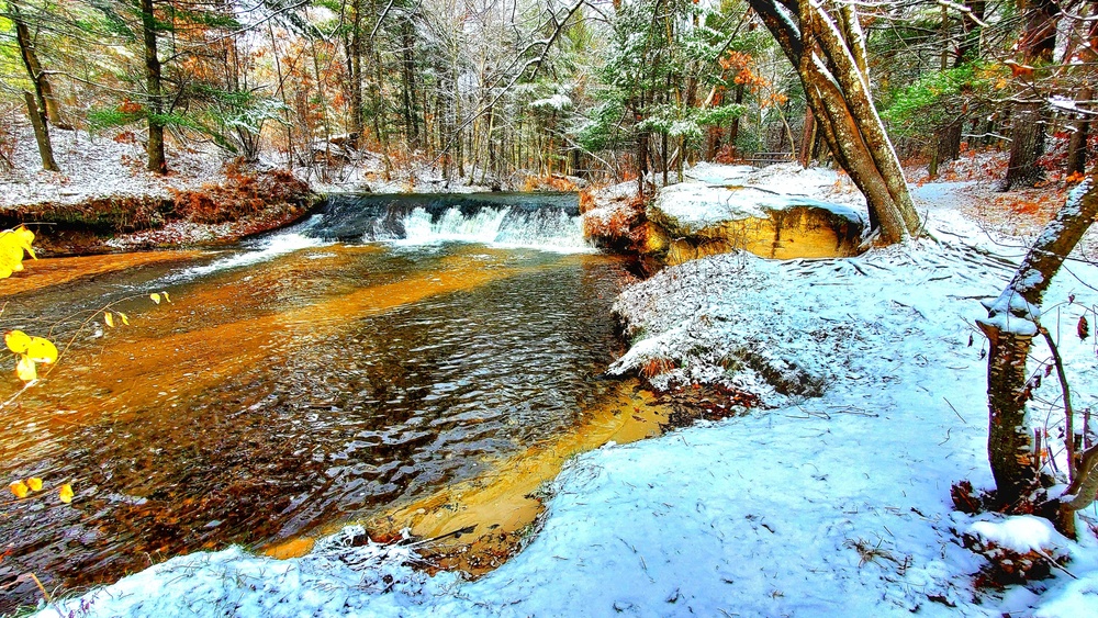 Snowy day at Fort McCoy's Trout Falls in Pine View Recreation Area