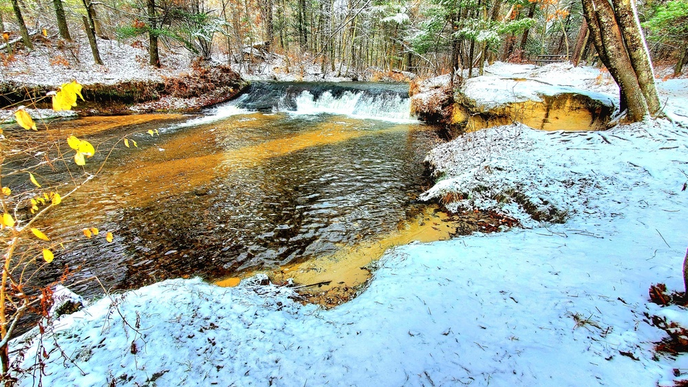 Snowy day at Fort McCoy's Trout Falls in Pine View Recreation Area