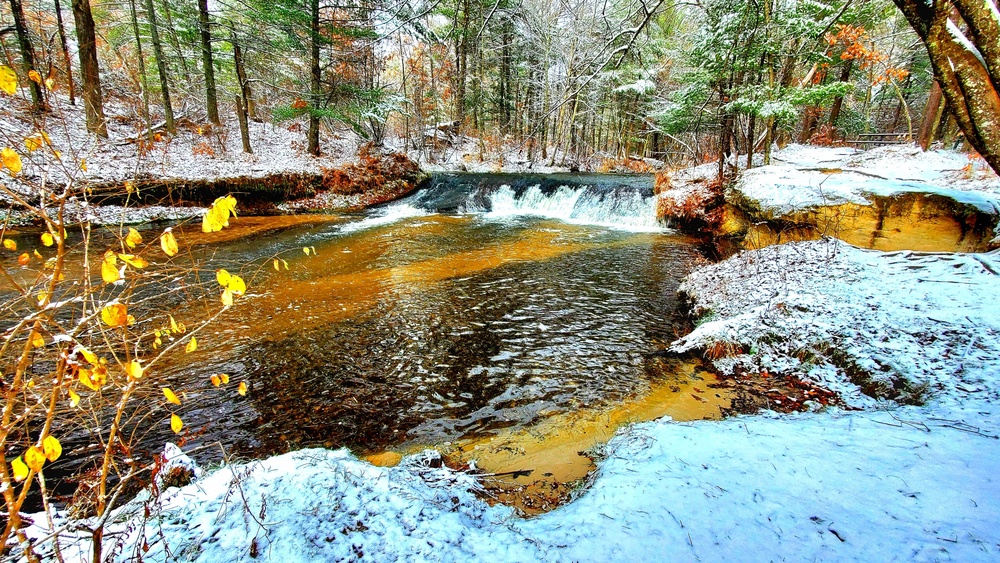 Snowy day at Fort McCoy's Trout Falls in Pine View Recreation Area