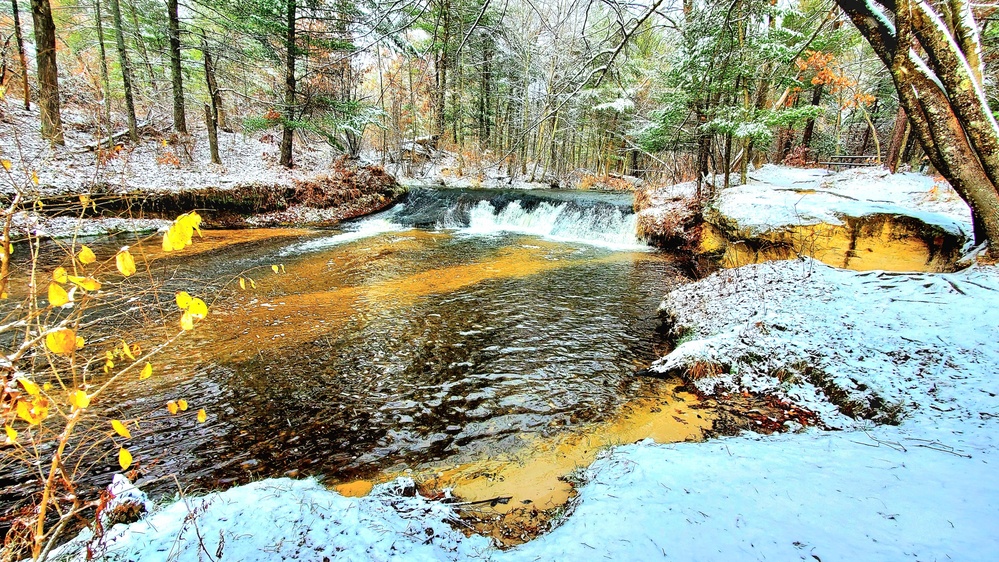 Snowy day at Fort McCoy's Trout Falls in Pine View Recreation Area