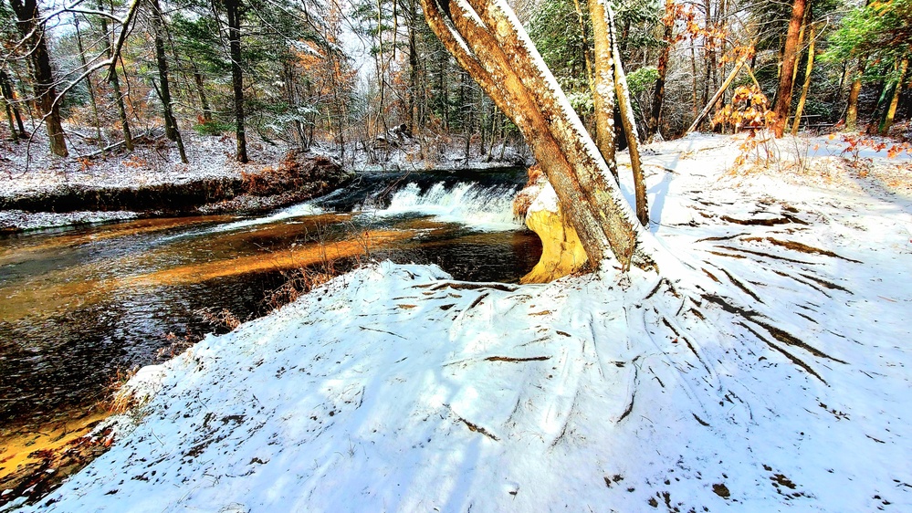 Snowy day at Fort McCoy's Trout Falls in Pine View Recreation Area