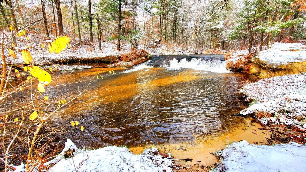 Snowy day at Fort McCoy's Trout Falls in Pine View Recreation Area