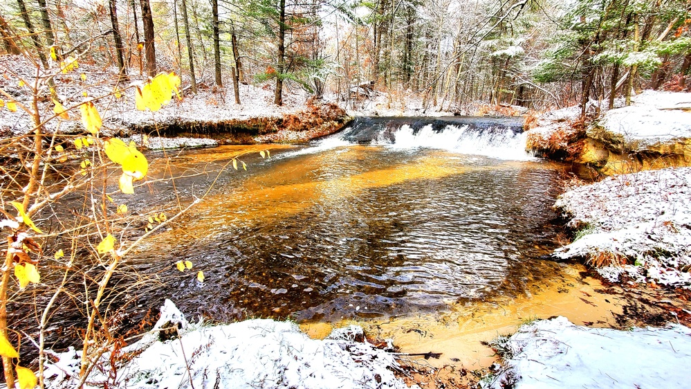 Snowy day at Fort McCoy's Trout Falls in Pine View Recreation Area