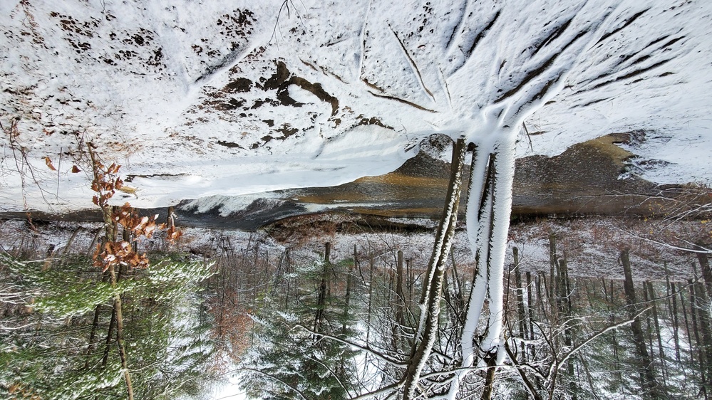 Snowy day at Fort McCoy's Trout Falls in Pine View Recreation Area