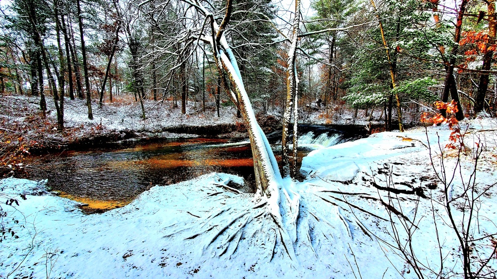 Snowy day at Fort McCoy's Trout Falls in Pine View Recreation Area
