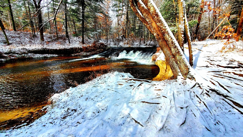 Snowy day at Fort McCoy's Trout Falls in Pine View Recreation Area