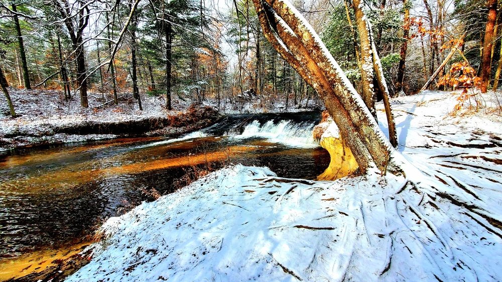 Snowy day at Fort McCoy's Trout Falls in Pine View Recreation Area