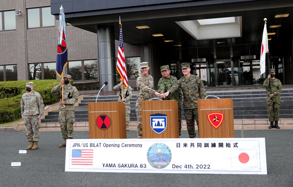 7th Infantry Division and 3rd Marine Division participate in Yama Sakura 83 Opening Ceremony