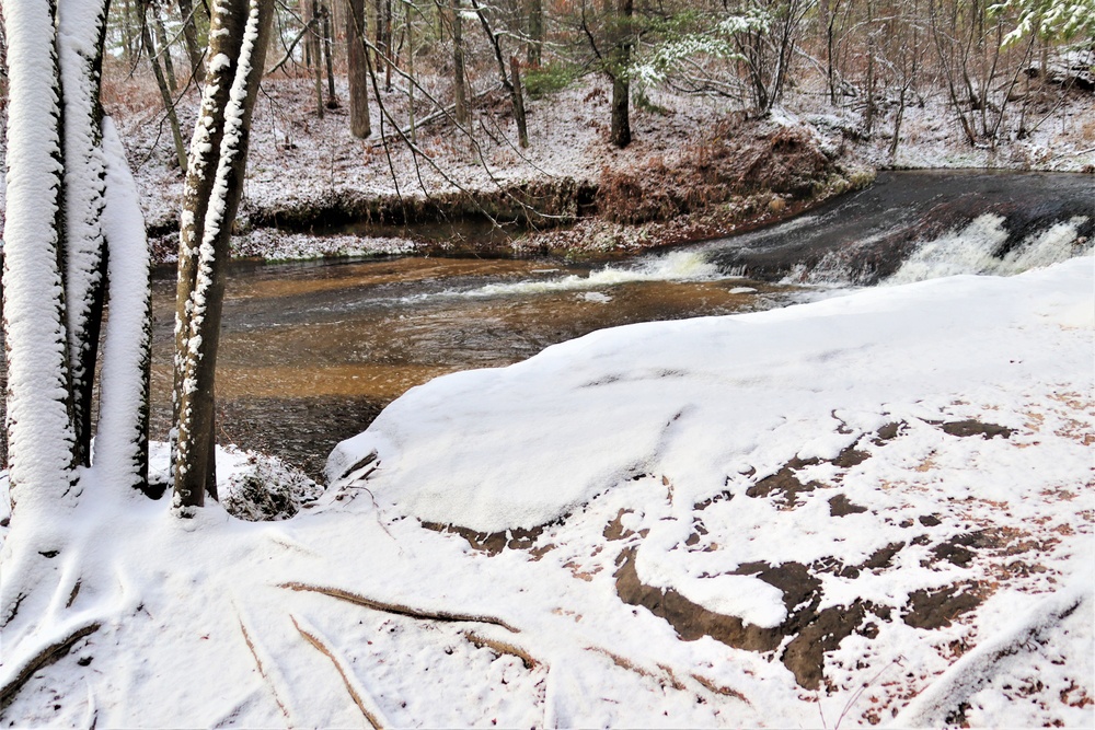 Snowy day at Fort McCoy's Trout Falls in Pine View Recreation Area