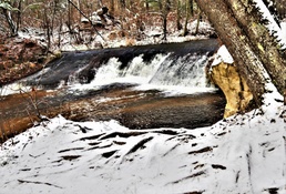 Snowy day at Fort McCoy's Trout Falls in Pine View Recreation Area