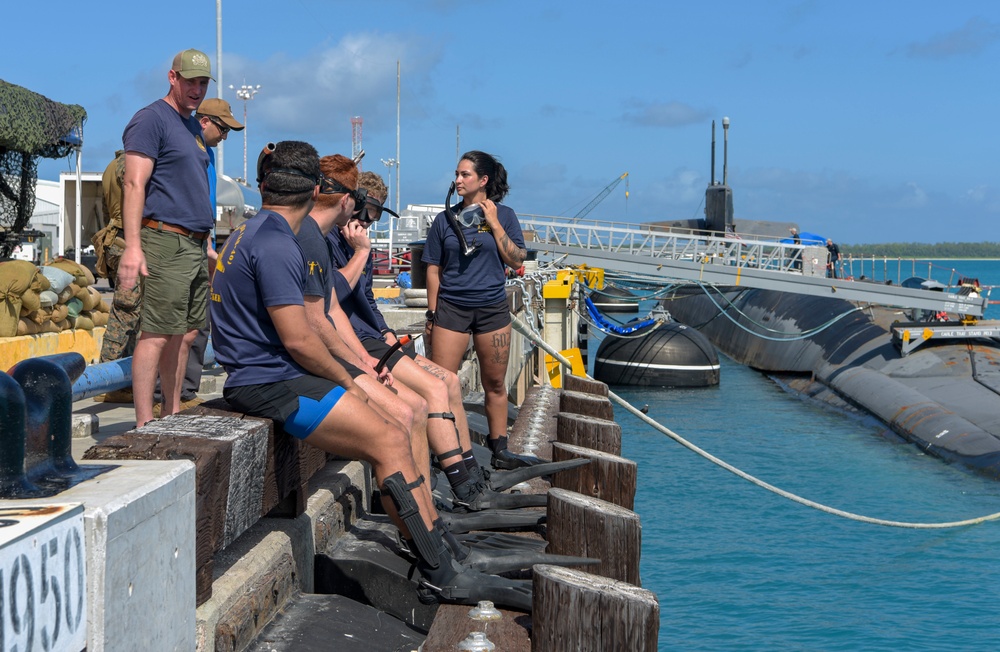 Navy Divers Conduct ATFP Security Swim During USS West Virginia Port Visit at NSF Diego Garcia