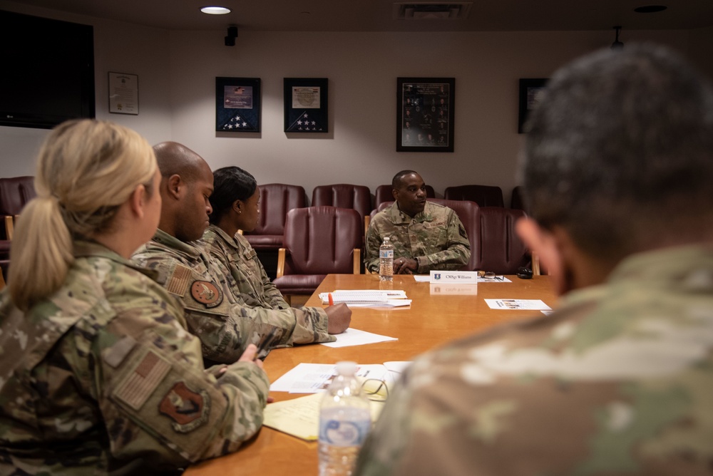 ANG Command Chief speaks with 108th Wing Airmen