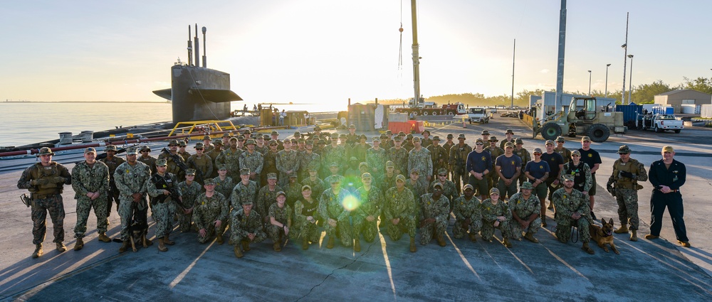 Security Forces Group Photo During USS West Virginia Port Visit at NSF Diego Garcia