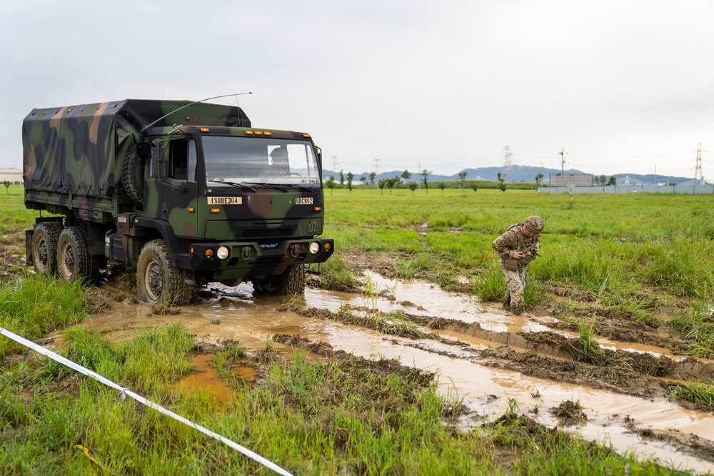 Soldiers conduct signal operations in a field environment