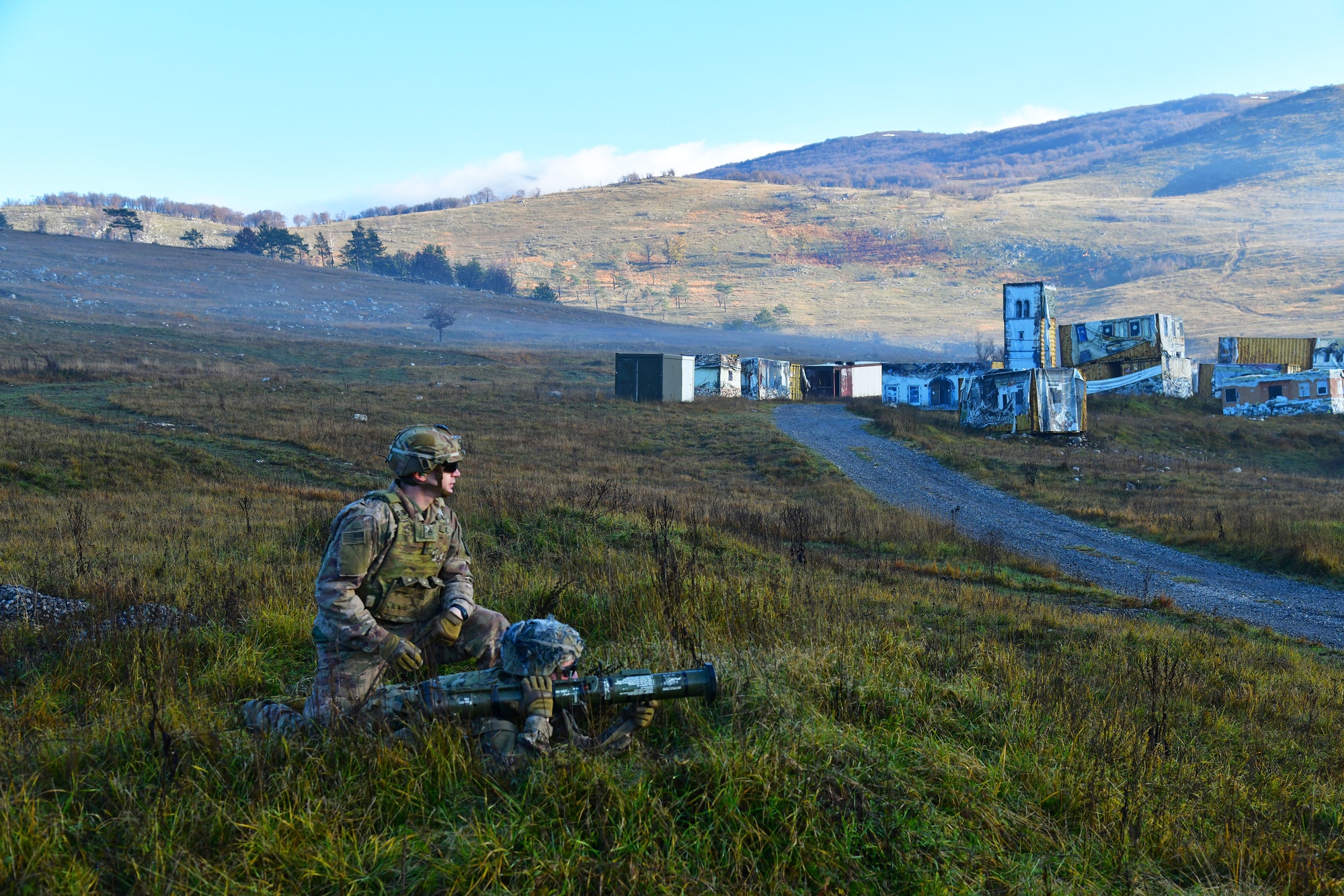 U.S. Army paratrooper from the 173rd Airborne Brigade fires an M136E1 AT4-CS confined-space anti-armour weapon at Pocek Range, Slovenia, December 2022.