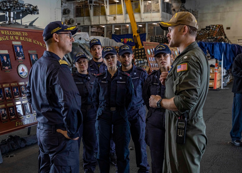 USS George H.W. Bush (CVN 77) Cross Deck with ITS Carabiniere (F 593)