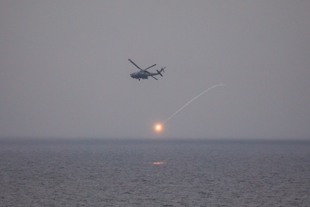HSM 79, DET 2, MH-60R Helicopter Fires Flares