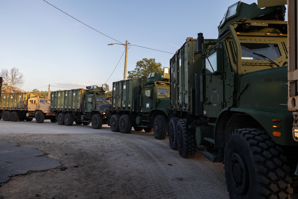 Road To MEUEX I: CLB-22 Departs 17-Vehicle Convoy to Marine Corps Auxiliary Landing Field Bogue